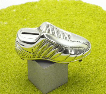 Spardose Fussballschuh versilbert 13,5 x 4,2 x 5cm