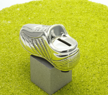 Spardose Fussballschuh versilbert 13,5 x 4,2 x 5cm