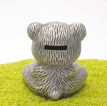 Spardose Bär mit Herz matt versilbert 11 x 10 x 8 cm