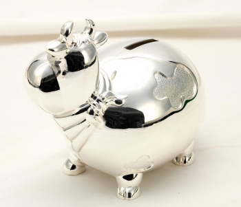 Spardose Kuh versilbert 14 x 10 x 12,5 cm