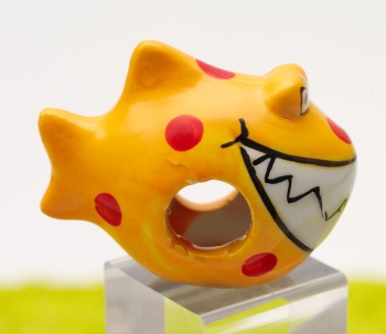 Magnet Porzellan Sparhai Geldhai Schein-Rein gelb 4,5 x 3,5 cm