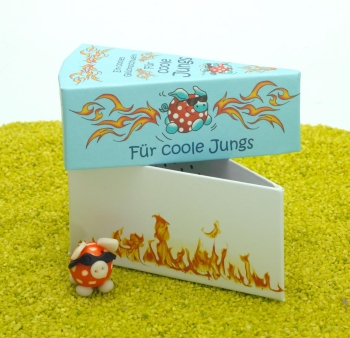 Geschenkschachtel Tortenstück Kinder mit Glücksschweinchen - Für coole Jungs