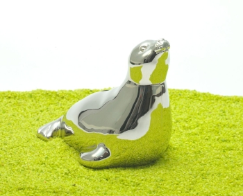 Spardose Robbe versilbert 13 x 9,5 x 11,5 cm