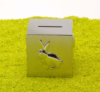 Spardose Würfel Haustiere versilbert 8,5 x 8,5 x 7,6 cm