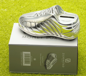 Spardose Fussballschuh versilbert 13,5 x 4,2 x 5cm