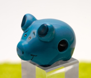 Magnet Porzellan Glückschwein Schein-Rein blau 4,5 x 3,5 cm