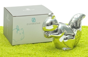 Spardose Eichhörnchen versilbert 13 x 6,5 x 10 cm